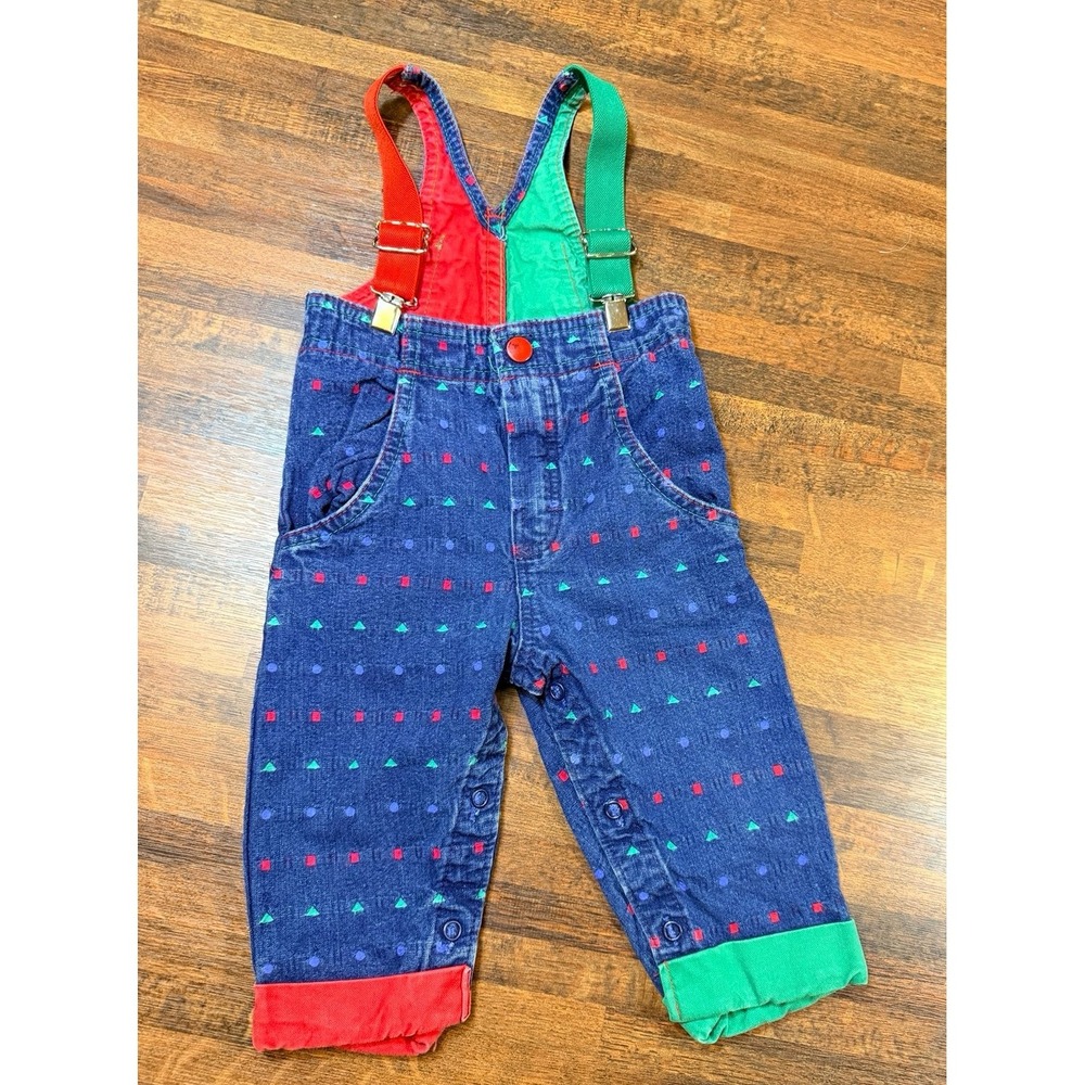 Vintage Osh Kosh B'gosh vestback overalls sz 6/9 months. Colorful fun shapes.USA